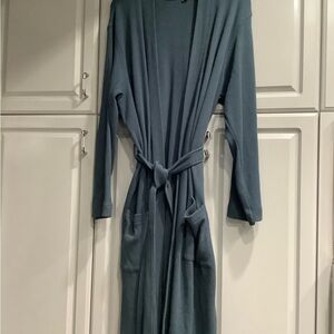 L.L. Bean Waffle Knit Blue Robe Sz 2X Mauve Bluish Green Unisex